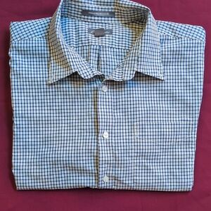 Eddie Bauer Men's White and Blue Plaid Shirt